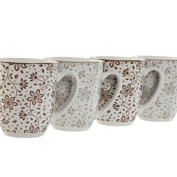 4-osainen mukisetti Home ESPRIT Ruskea Beige Gėlės 340 ml