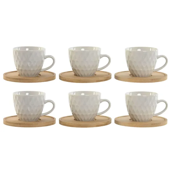 6 puodelių rinkinys su lėkštute Home ESPRIT Balta Bambukas Porcelianas 90 ml