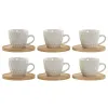 Set of 6 Cups with Plate Home ESPRIT White Bamboo Porcelain 90 ml