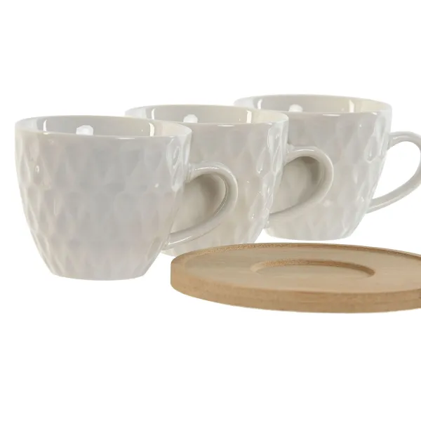Setti 6 kuppia lautasilla Home ESPRIT Valkoinen Bambu Posliini 90 ml