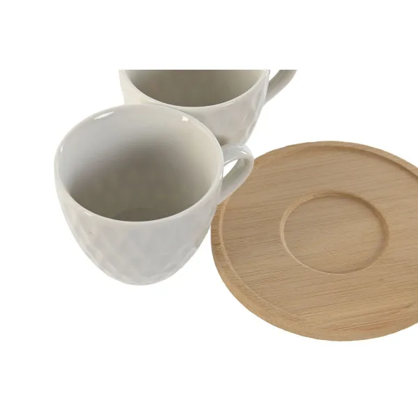 Setti 6 kuppia lautasilla Home ESPRIT Valkoinen Bambu Posliini 90 ml