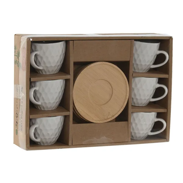 Set of 6 Cups with Plate Home ESPRIT White Bamboo Porcelain 90 ml