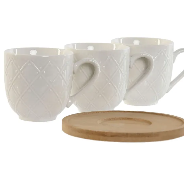 Osainen kahvikuppisetti Home ESPRIT Valkoinen Bambu Posliini 90 ml