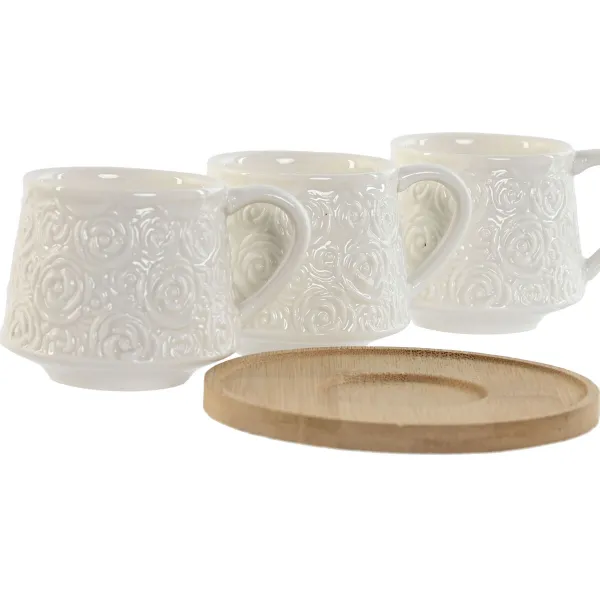 Osainen kahvikuppisetti Home ESPRIT Valkoinen Bambu Posliini 90 ml