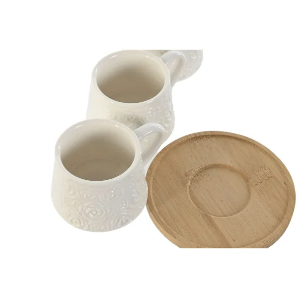 Osainen kahvikuppisetti Home ESPRIT Valkoinen Bambu Posliini 90 ml