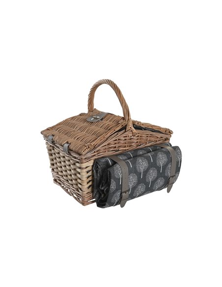 Basket DKD Home Decor Picnic Natural Grey Wood wicker (40 x 28 x 19 cm)