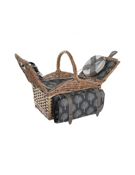 Basket DKD Home Decor Picnic Natural Grey Wood wicker (40 x 28 x 19 cm)