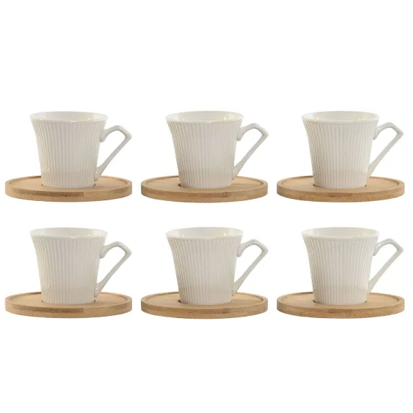 6 puodelių rinkinys su lėkštute Home ESPRIT Balta Bambukas Porcelianas 90 ml