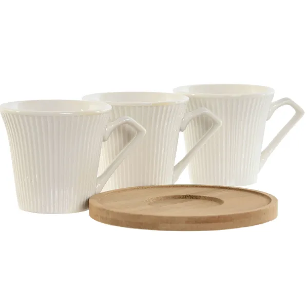 6 puodelių rinkinys su lėkštute Home ESPRIT Balta Bambukas Porcelianas 90 ml