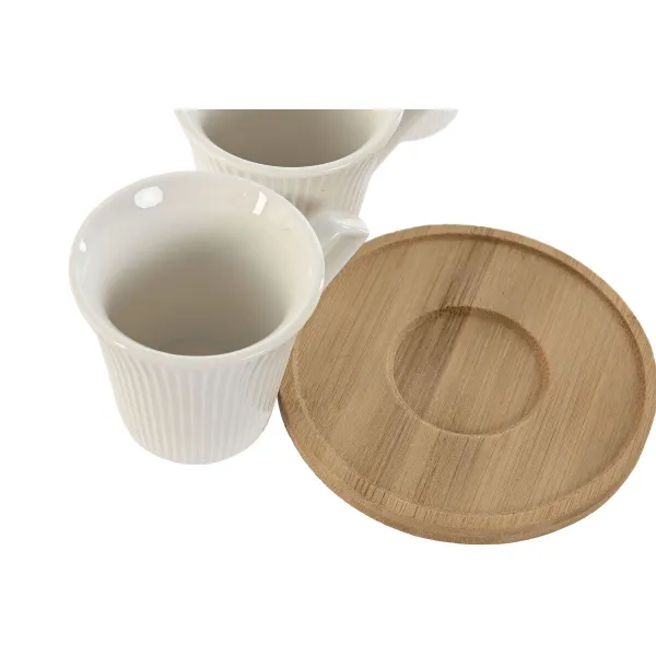 6 puodelių rinkinys su lėkštute Home ESPRIT Balta Bambukas Porcelianas 90 ml