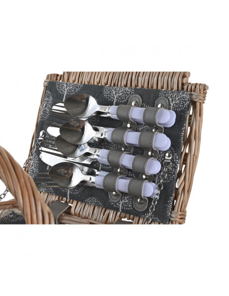 Basket DKD Home Decor Picnic Natural Grey Wood wicker (40 x 28 x 19 cm)