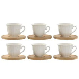 Osainen kahvikuppisetti Home ESPRIT Valkoinen Bambu Posliini 90 ml