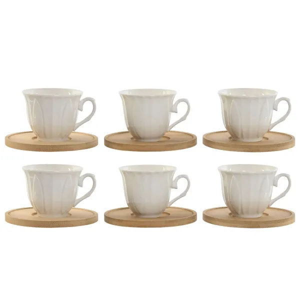 Piece Coffee Cup Set Home ESPRIT White Bamboo Porcelain 90 ml