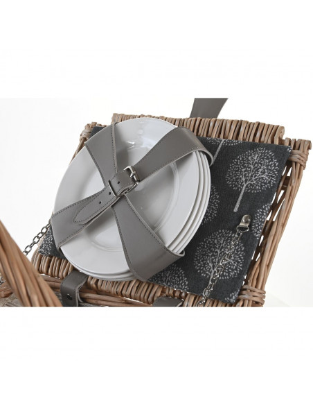 Basket DKD Home Decor Picnic Natural Grey Wood wicker (40 x 28 x 19 cm)