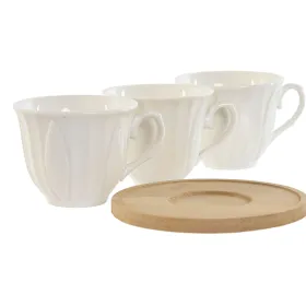 Osainen kahvikuppisetti Home ESPRIT Valkoinen Bambu Posliini 90 ml