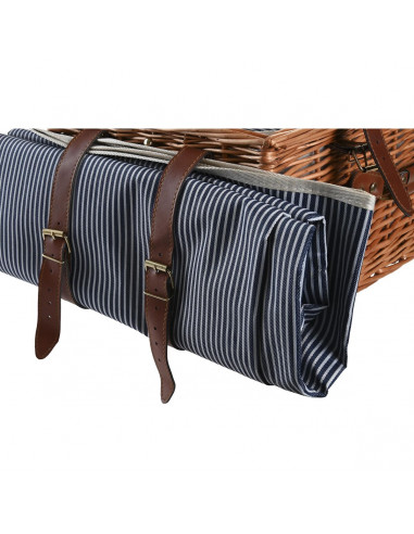 Basket DKD Home Decor Picnic Brown Navy Blue wicker (46 x 30 x 20 cm)