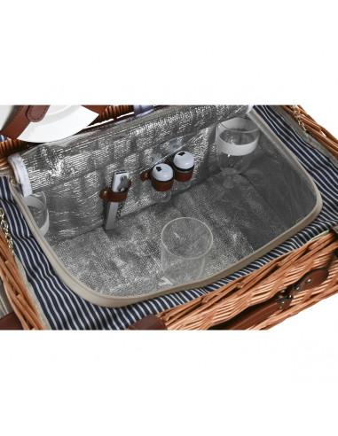 Basket DKD Home Decor Picnic Brown Navy Blue wicker (46 x 30 x 20 cm)