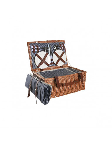 Basket DKD Home Decor Picnic Brown Navy Blue wicker (46 x 30 x 20 cm)