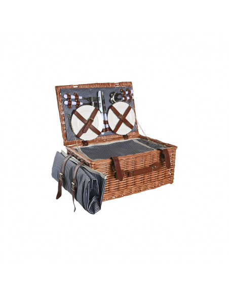 Basket DKD Home Decor Picnic Brown Navy Blue wicker (46 x 30 x 20 cm)