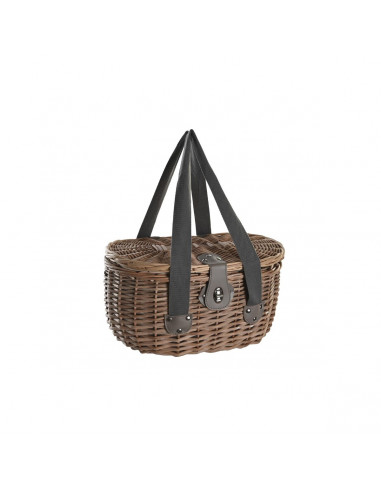 Basket DKD Home Decor Picnic Natural White wicker (39 x 28 x 22 cm)