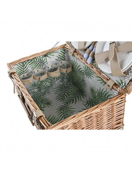 Basket DKD Home Decor Picnic Natural Green wicker (44 x 30 x 22 cm)