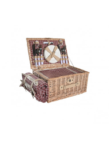 Basket DKD Home Decor Picnic Natural Red wicker (44 x 30 x 22 cm)