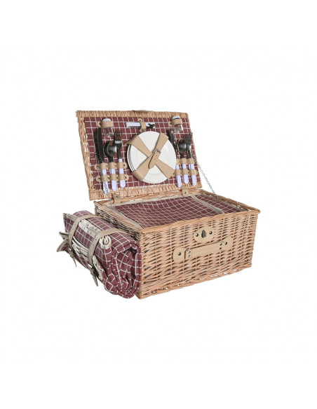 Basket DKD Home Decor Picnic Natural Red wicker (44 x 30 x 22 cm)