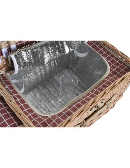 Basket DKD Home Decor Picnic Natural Red wicker (44 x 30 x 22 cm)