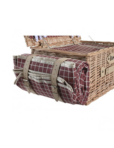 Basket DKD Home Decor Picnic Natural Red wicker (44 x 30 x 22 cm)