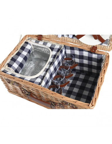 Basket DKD Home Decor Picnic Natural Blue wicker (48 x 32 x 22 cm)