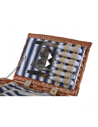 Basket DKD Home Decor Picnic Brown Navy Blue wicker 42 x 30 x 20 cm