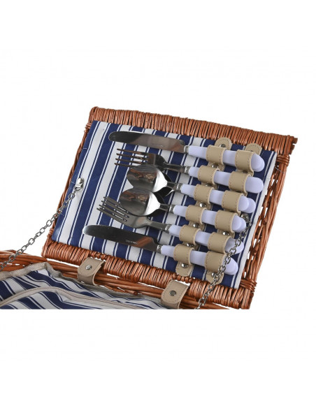 Basket DKD Home Decor Picnic Brown Navy Blue wicker 42 x 30 x 20 cm