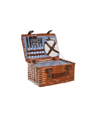 Basket DKD Home Decor Picnic Natural Blue wicker (40 x 28 x 20 cm)