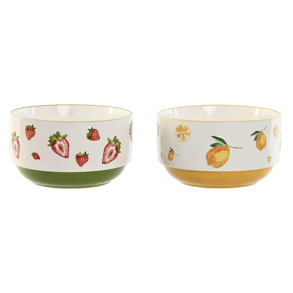 Salad Bowl Home ESPRIT Yellow Red Green Porcelain 21 x 21 x 12 cm (2 Units)