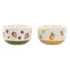 Salad Bowl Home ESPRIT Yellow Red Green Porcelain 21 x 21 x 12 cm (2 Units)