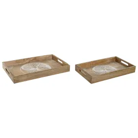 Välipalatarjotin Home ESPRIT Valkoinen Luonnollinen Puut Intialainen mies Riisuttu 43,5 x 27 x 5,5 cm (2 osaa)