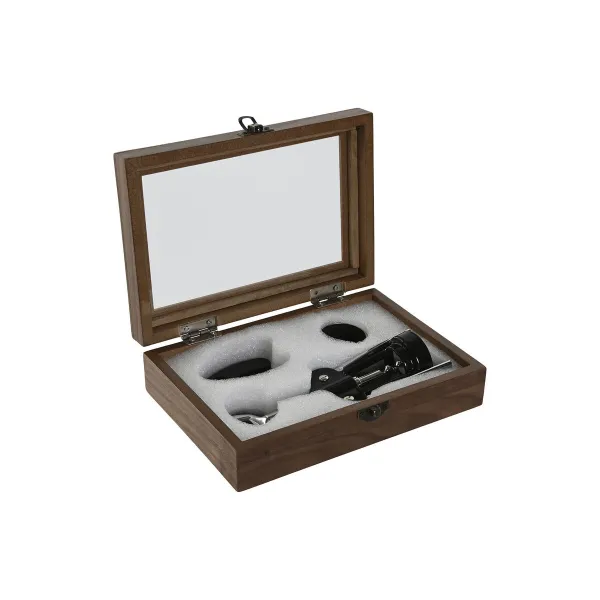 Set of Wine Accessories Home ESPRIT Black Natural Stainless steel MDF Wood 21 x 14,5 x 5,4 cm