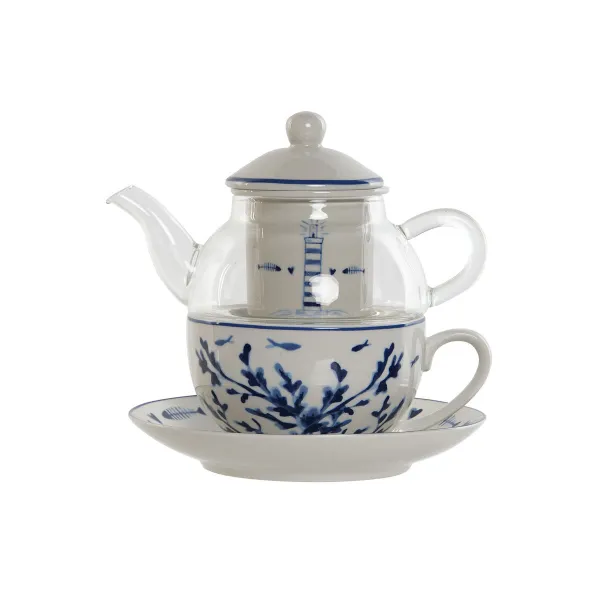 Tējkanna Home ESPRIT Zils Balts Stikls Porcelāns