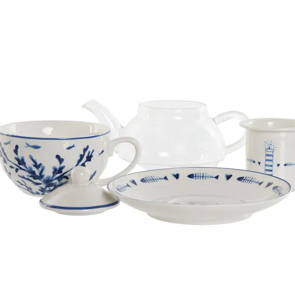 Чайник Home ESPRIT Синий Белый Стеклянный Фарфор