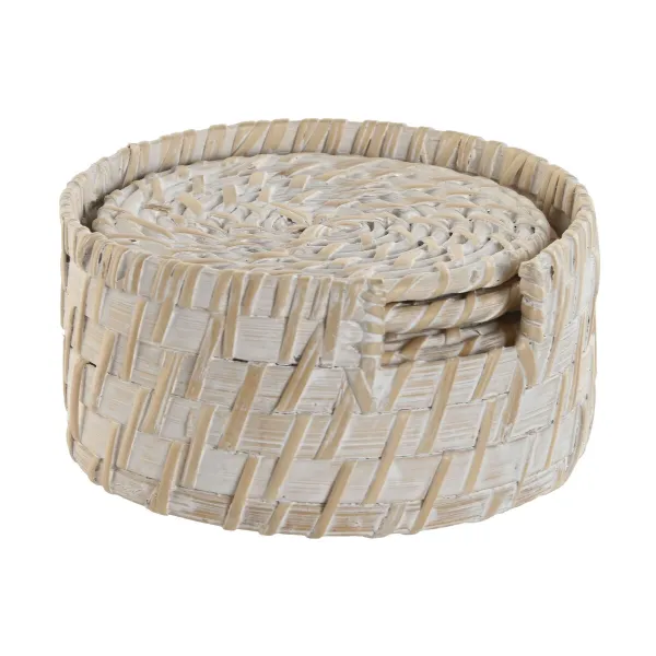Paliktņi Home ESPRIT Balts Dabisks Bambuss Rotangpalma 12 x 12 x 6 cm