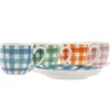 Set of 6 Cups with Plate Home ESPRIT Blue White Green Orange Pink Porcelain Stripes Mediterranean 90 ml