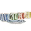 Set of 6 Cups with Plate Home ESPRIT Yellow Blue Green Coral Porcelain Stripes Mediterranean 240 ml