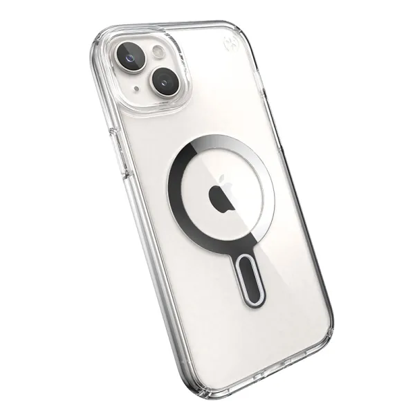 Speck Presidio Perfect-Clear ClickLock & Magsafe - iPhone 15 Plus / iPhone 14 Plus Case (Clear / Chrome Finish / Serene Silver)