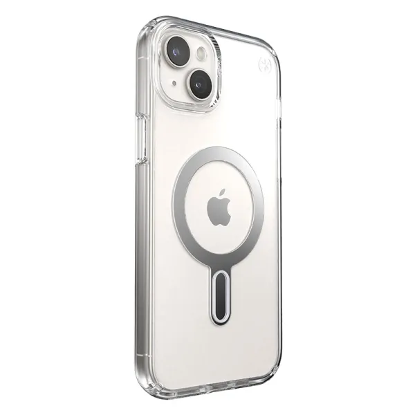 Speck Presidio Perfect-Clear ClickLock & Magsafe - iPhone 15 Plus / iPhone 14 Plus Case (Clear / Chrome Finish / Serene Silver)