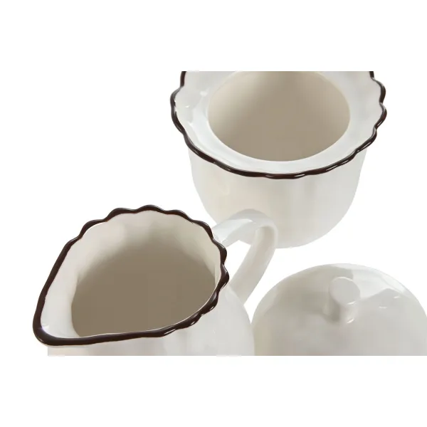 Piena un cukura trauks Home ESPRIT Balts Brūns Porcelāns 250 ml 12 x 8,4 x 8 cm 2 Daudzums