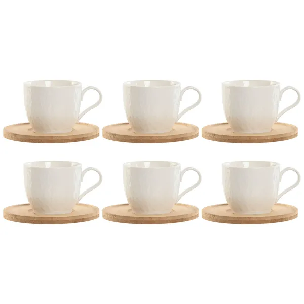 Setti 6 kuppia lautasilla Home ESPRIT Valkoinen Luonnollinen Bambu Posliini 220 ml