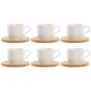 6 puodelių rinkinys su lėkštute Home ESPRIT Balta Natūralus Bambukas Porcelianas 220 ml
