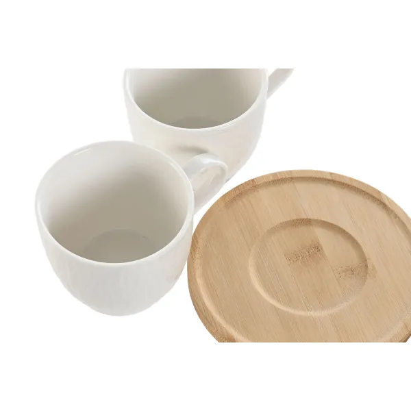 6 puodelių rinkinys su lėkštute Home ESPRIT Balta Natūralus Bambukas Porcelianas 220 ml