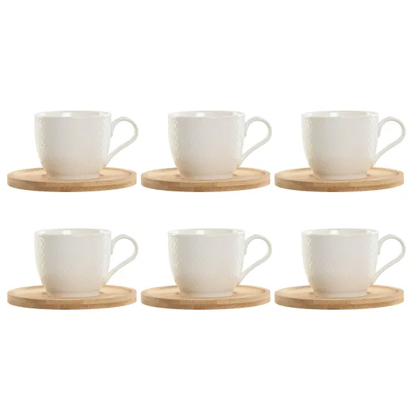 6 puodelių rinkinys su lėkštute Home ESPRIT Balta Natūralus Bambukas Porcelianas 220 ml