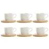 Setti 6 kuppia lautasilla Home ESPRIT Valkoinen Luonnollinen Bambu Posliini 220 ml